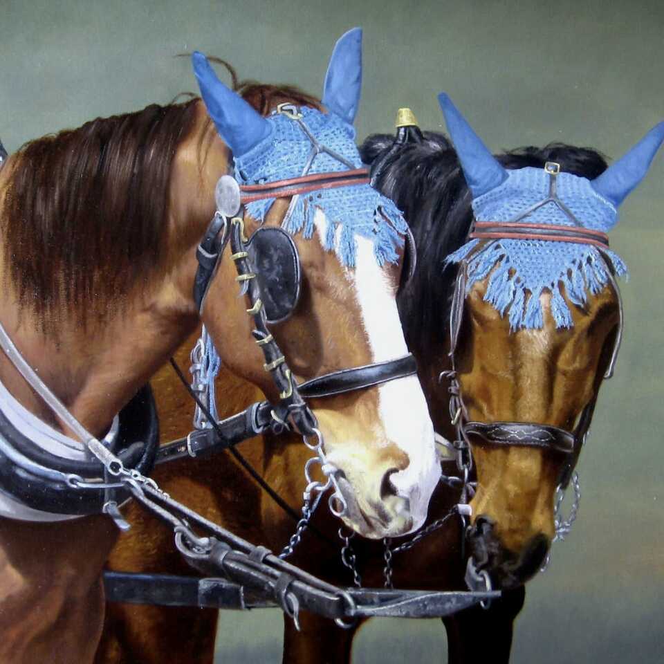 Pair Pulling a Carriage (Prague), 2008, Oil on canvas, 50x60cm