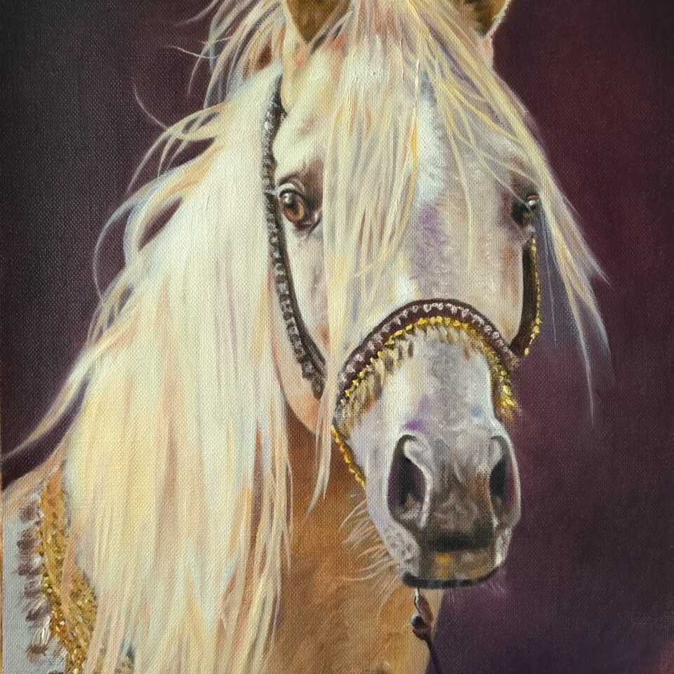 Portrait of a White Horse, 2024. Oil on canvas, 70x37cm