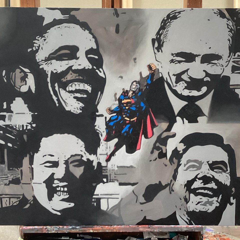 Between Entertainment and War 2, Oil and Markers on Canvas, 100x80cm