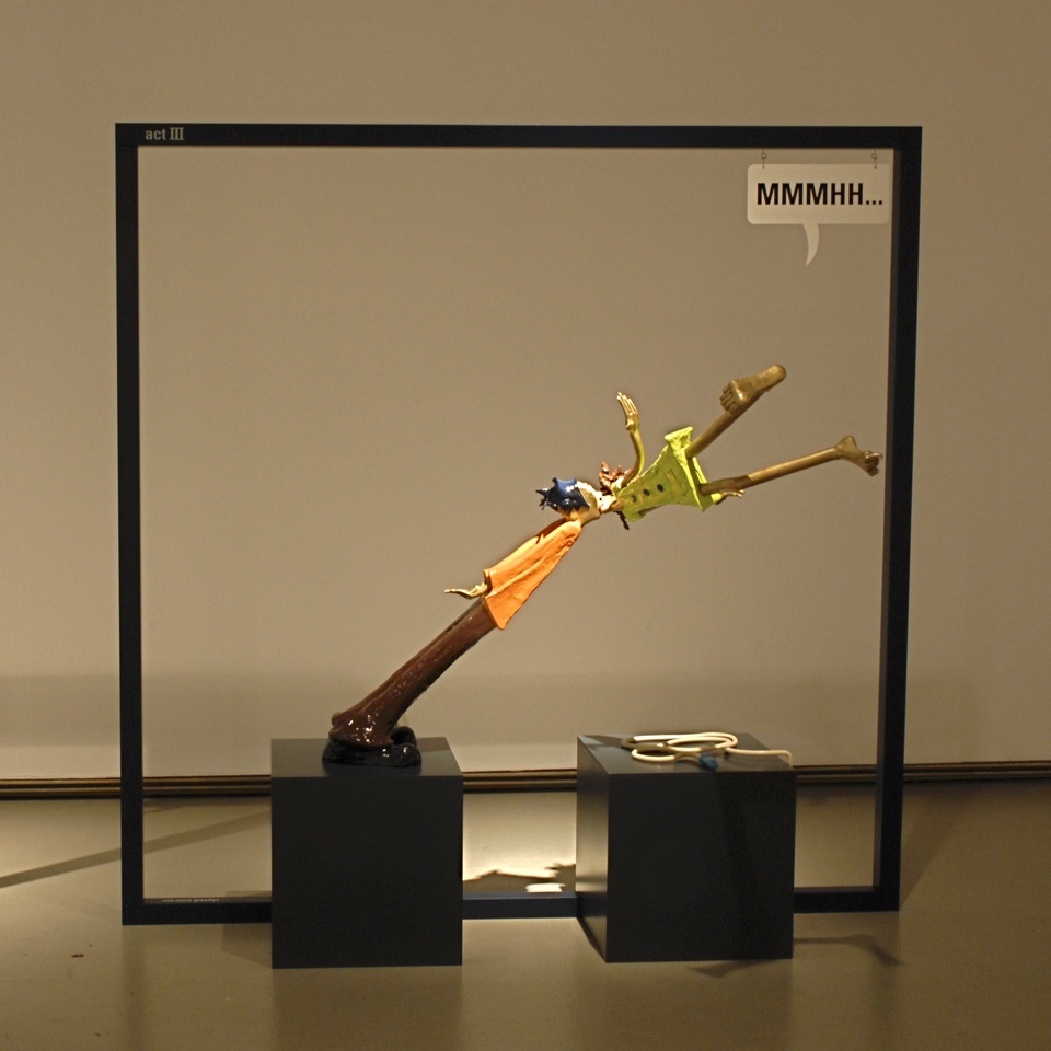 No More Gravity 3, 2009, 5 Figures + Base, H = 110–170 cm, Colored Bronze, 5 Unique Pieces